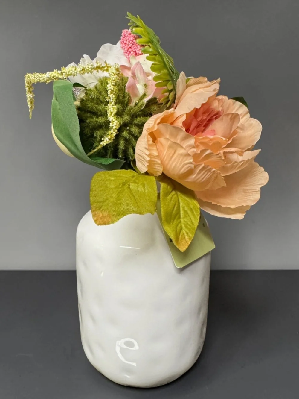 NWOT Fall Floral Arrangement White Pumpkin Ceramic Vase